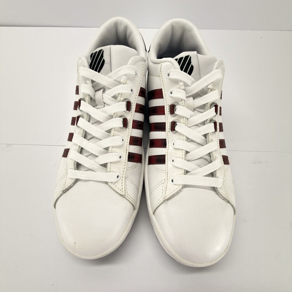 K-Swiss Women 9.5 Hoke CMF Leather Sneakers White Red Stripes 93615-199-M Low - Picture 7 of 12